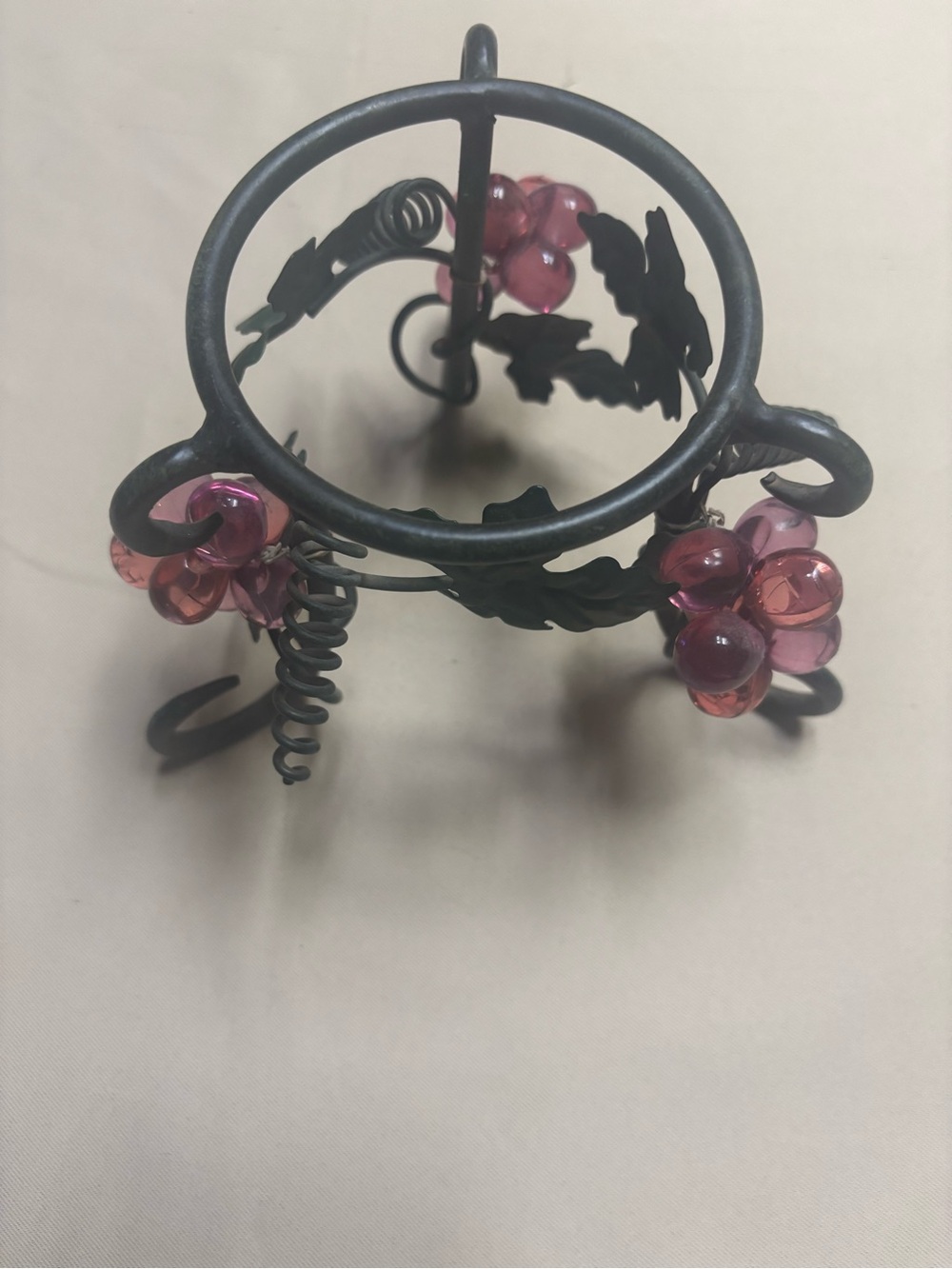 Wrought Iron Grapes w/Leaf Candle OR Bottle OR Crystal Holder Display Country
